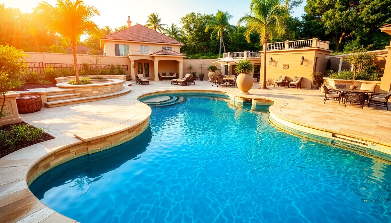 Transform your outdoor living area with stunning hardscapes & pools, featuring exquisite stonework and serene waters.