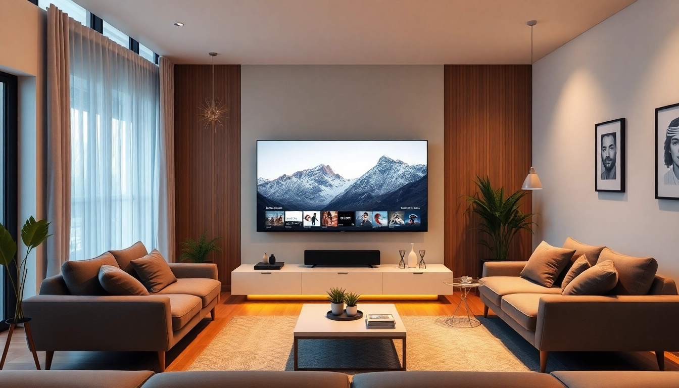 Engage with iptv suisse in a modern living room featuring sleek design and cozy ambiance.