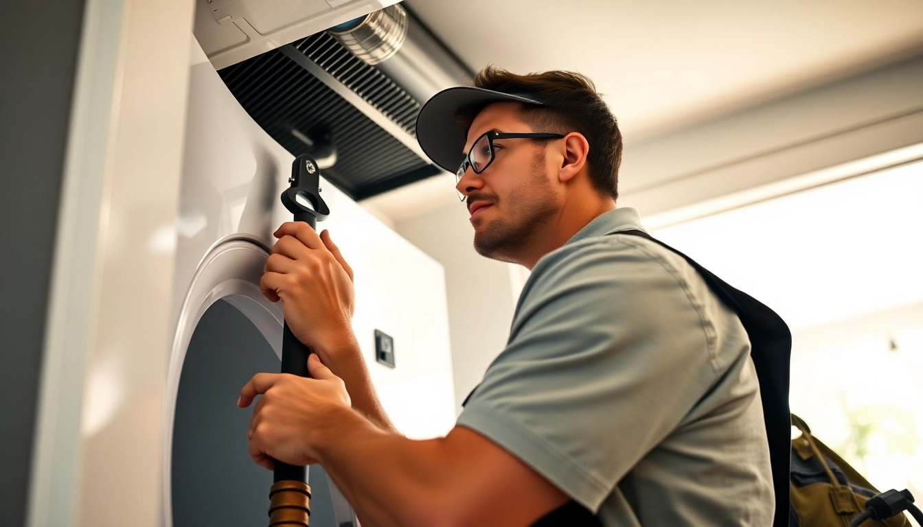 Professional dryer vent cleaning service in Salt Lake City, Utah, showcasing expert technician at work.