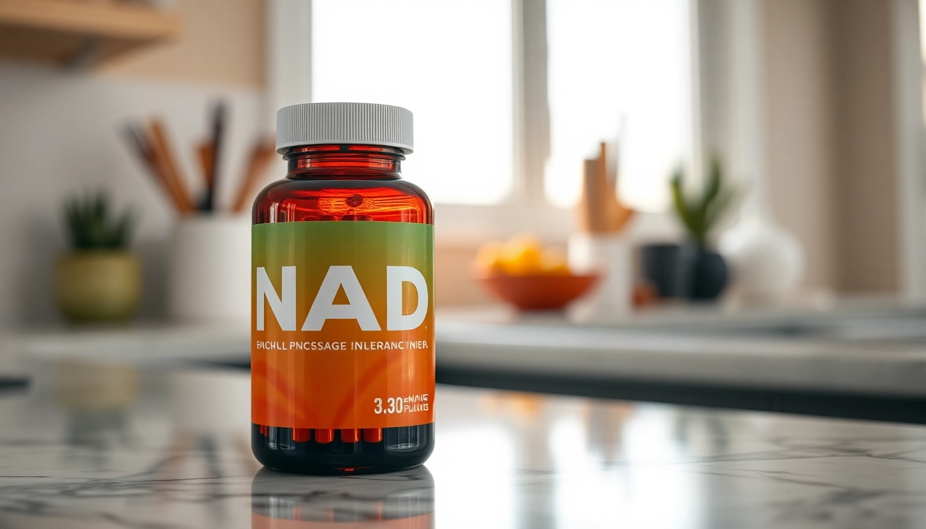 Showcasing a high-quality NAD supplement bottle with a vibrant label and soft shadows.