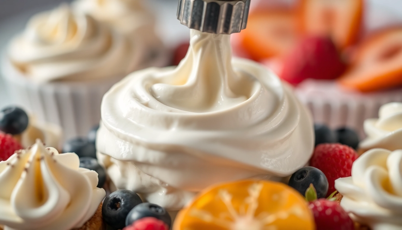 Using a whipped cream charger to create light, fluffy whipped cream atop a delicious dessert.