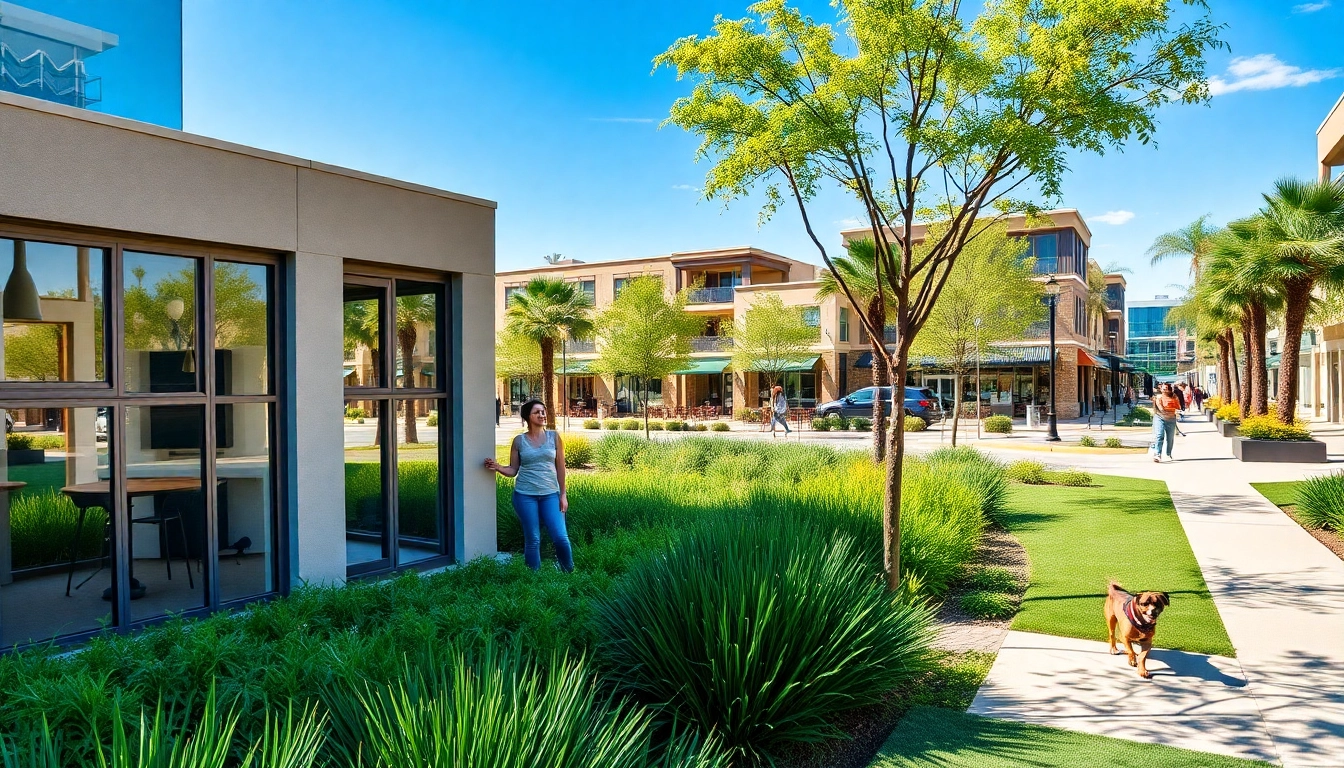 View of modern apartments in Glendale, AZ showcasing vibrant neighborhood living.