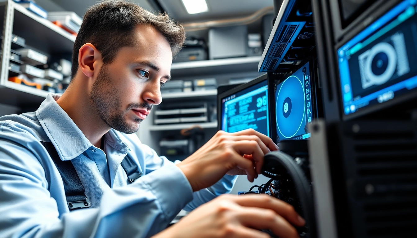 Riparazione pc torino: un tecnico esperto lavora su un computer in un ambiente professionale.
