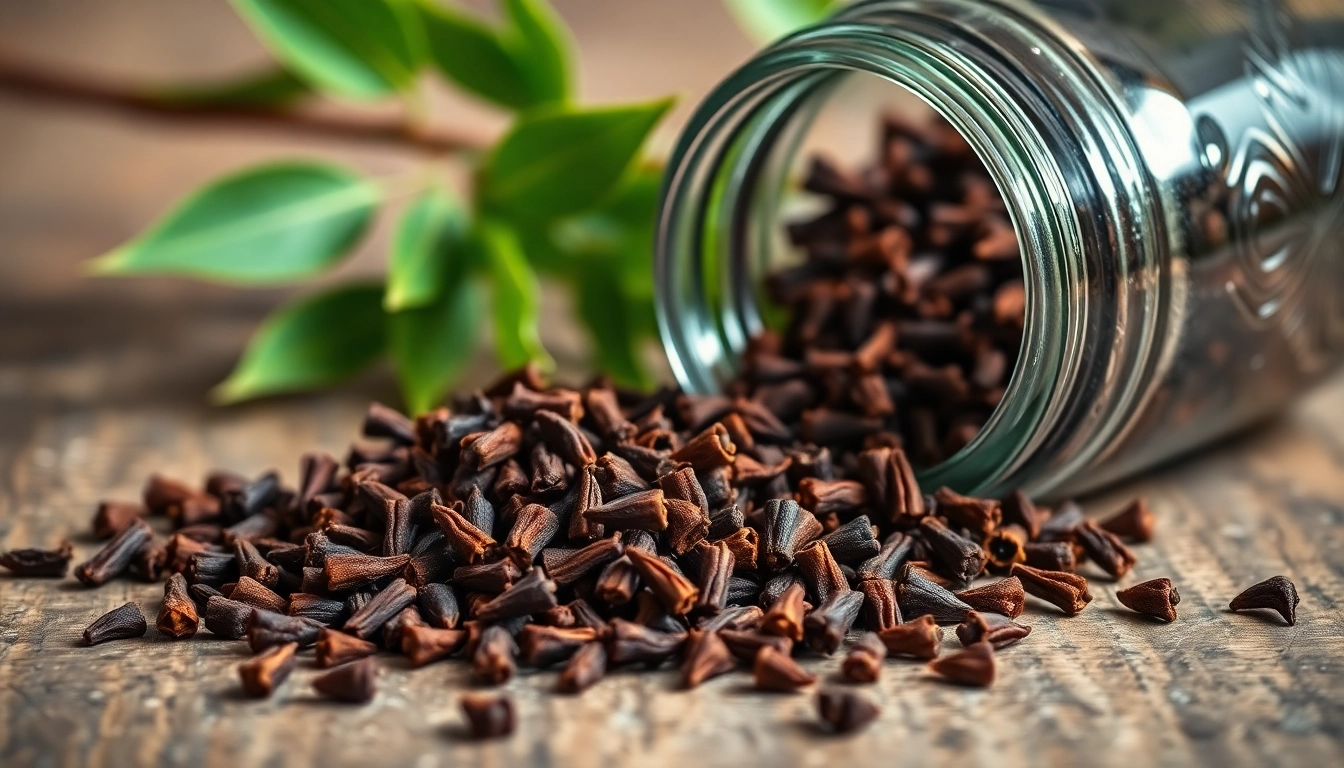 Whole cloves spilling from a jar, highlighting their rich texture and aromatic appeal.