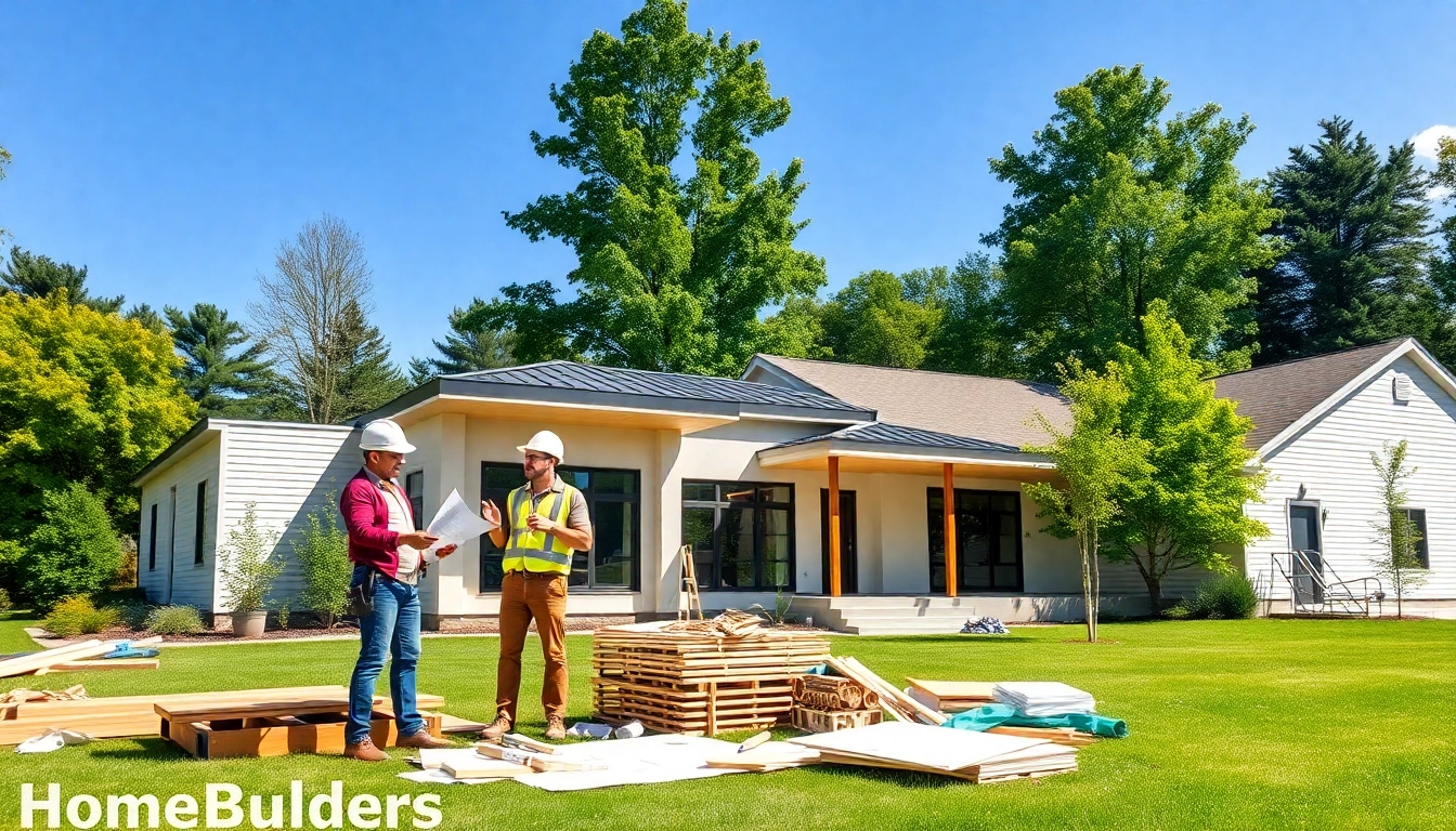 Connecticut home builders collaboratively designing a custom home amidst a serene suburban landscape.