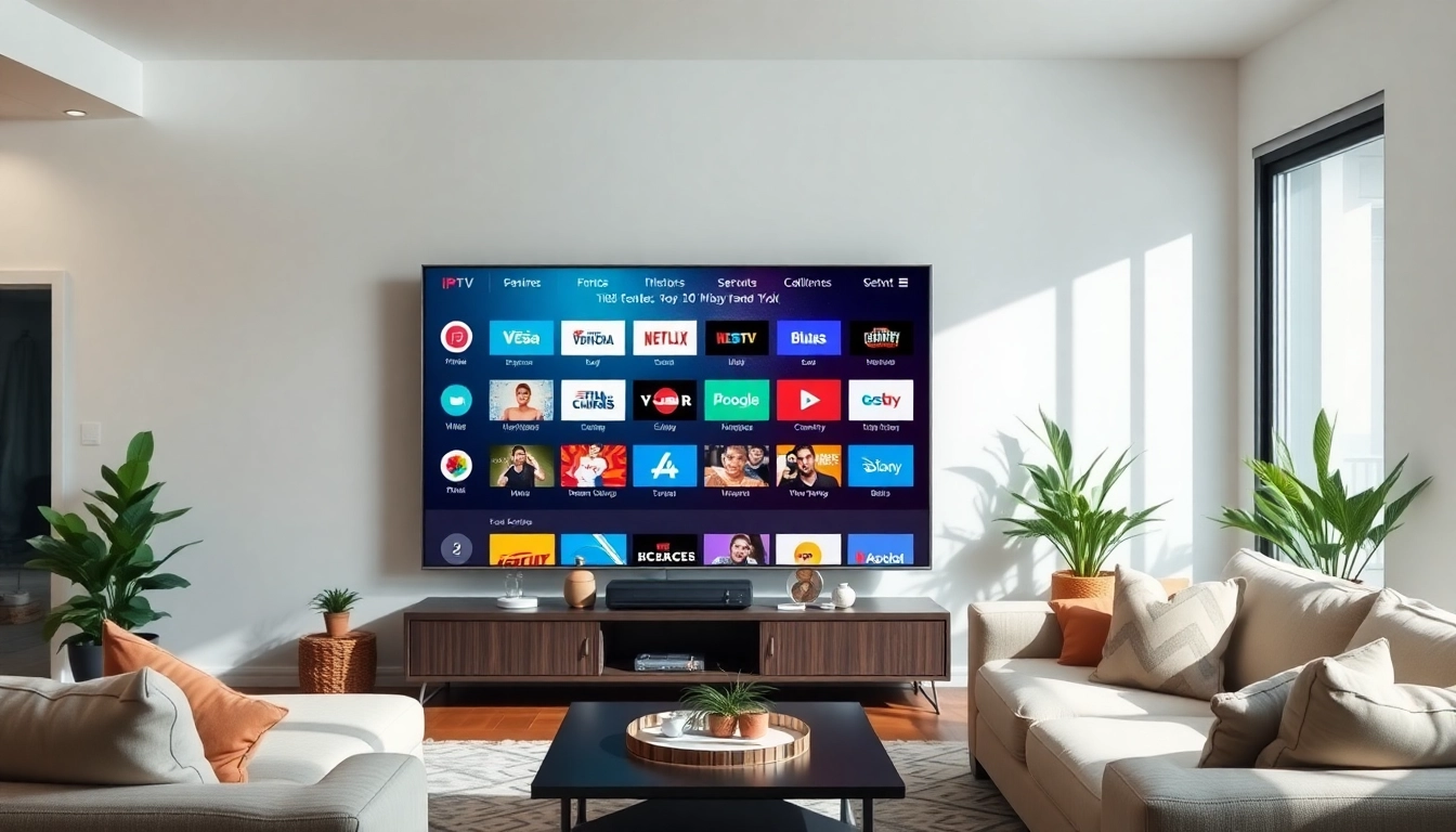 Explore IPTV Subscription USA options with a sleek TV interface showcasing channels.