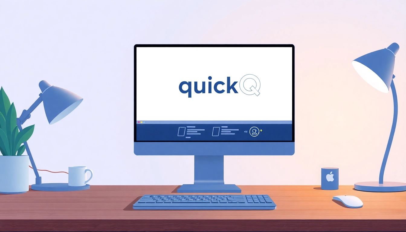 Showcase quickq官网 on a laptop in a modern workspace for enhanced digital productivity.
