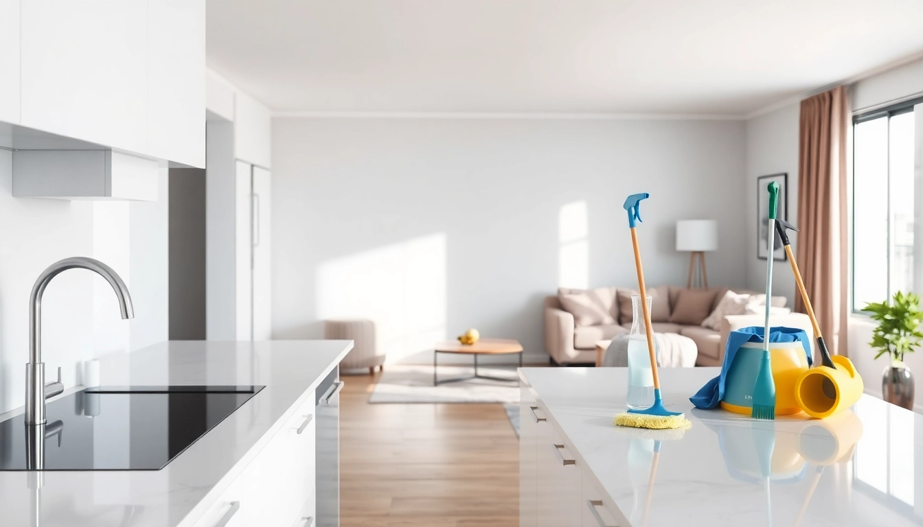 Bond cleaning Logan service team showcases spotless kitchen and living space.