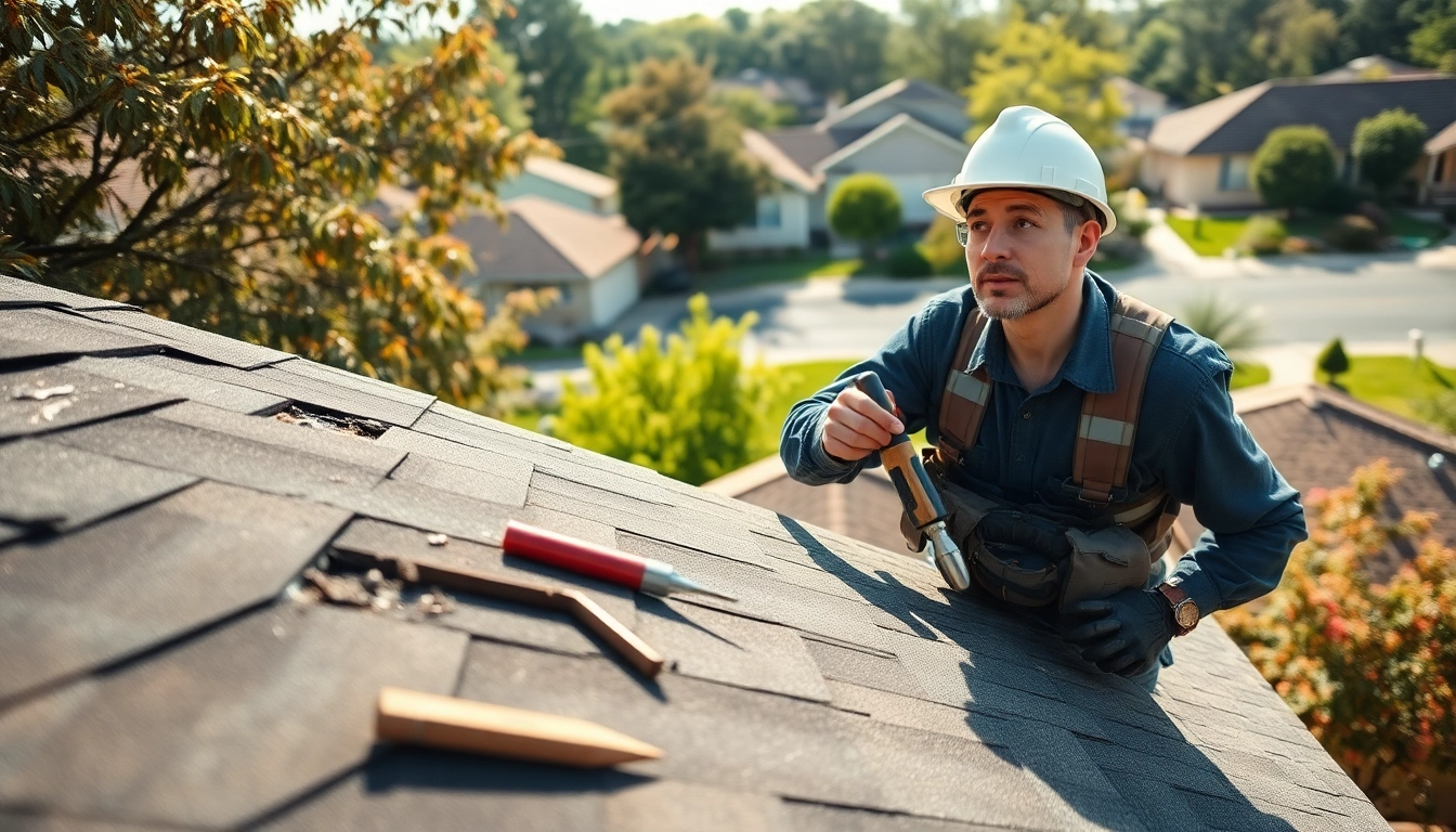 Assessing roof damage for insurance roofing claims help with expert contractor at work.