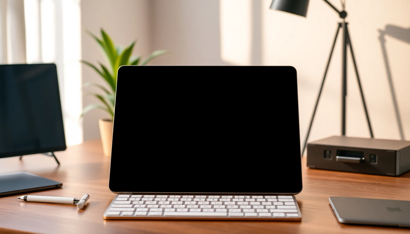 Engage with the latest devices when you buy iPad showcasing its sleek design in a modern workspace.