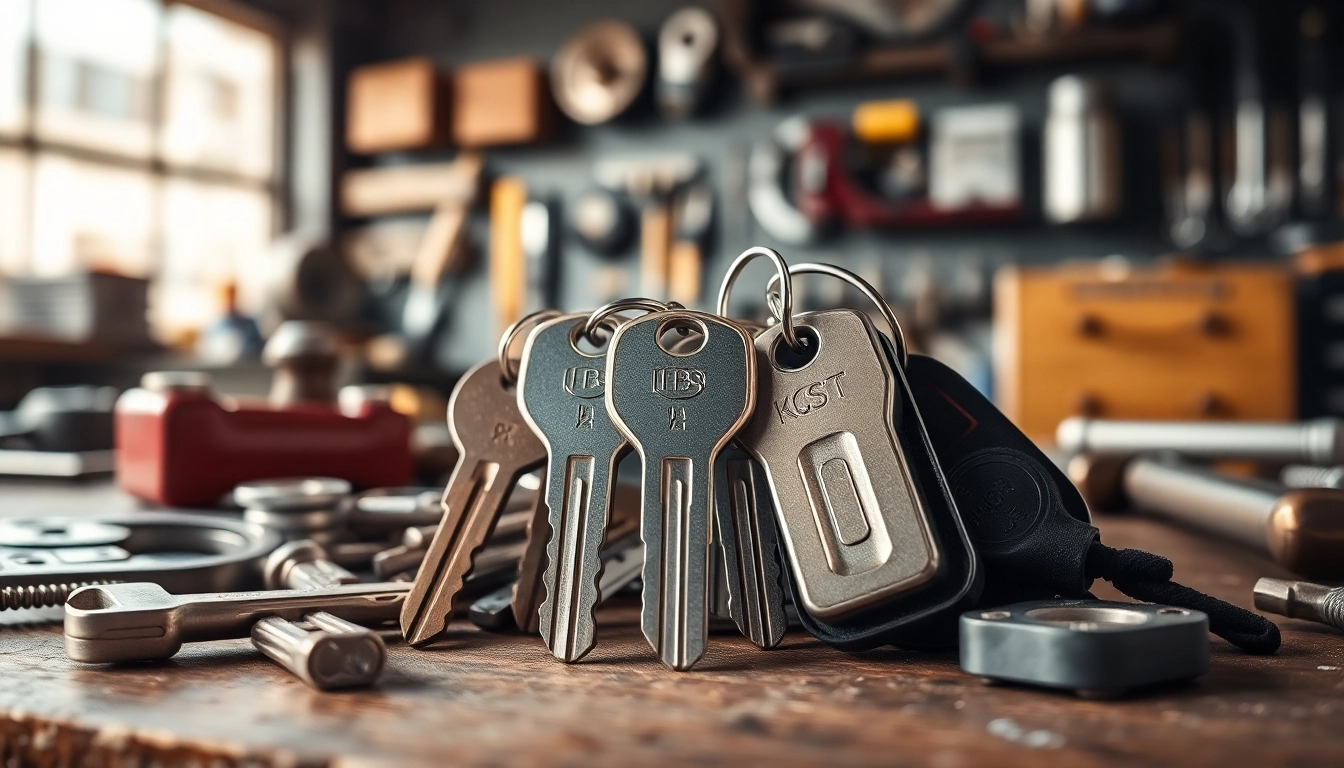 Showcasing truck keys amid workshop tools, emphasizing utility and craftsmanship.