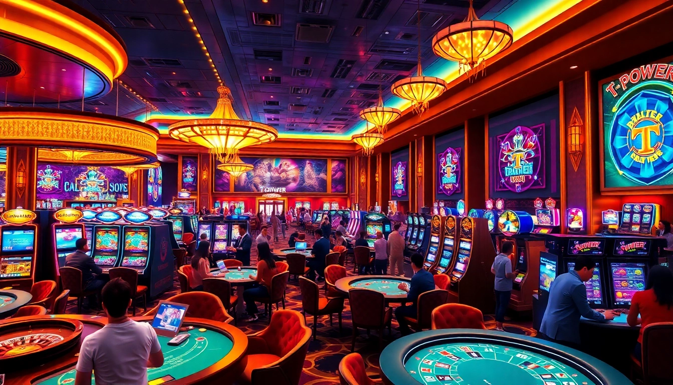 Experience the thrill of TPower casino with vibrant gaming atmosphere and luxurious decor.