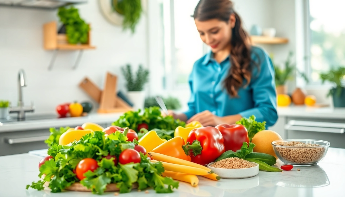 Prepare delicious food meals to lose weight with fresh ingredients in a bright kitchen.