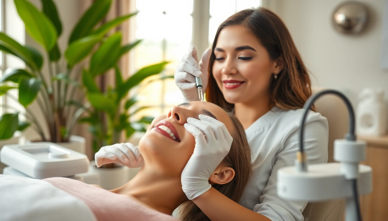 Receiving migrated lip filler treatment in a soothing spa environment with a professional practitioner.