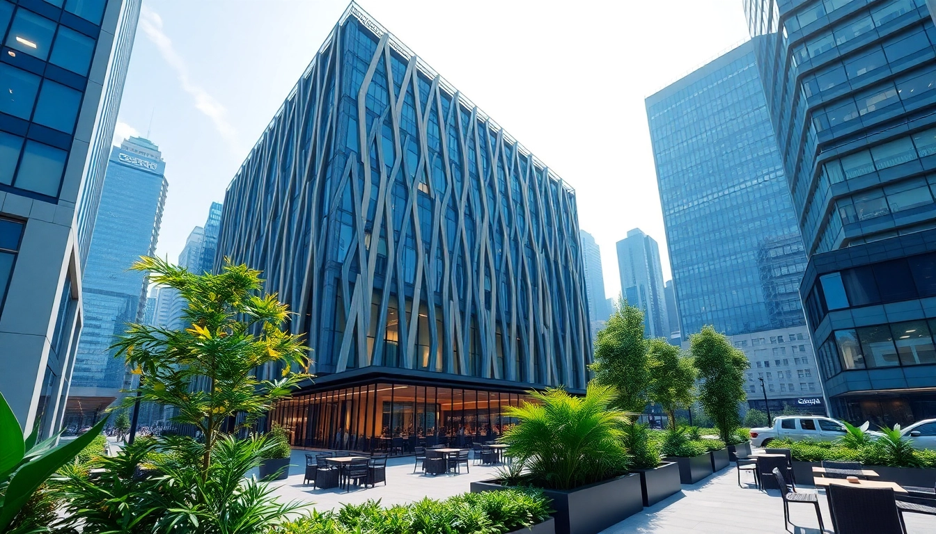 Architektur Visualisierung eines modernen Gebäudes in einer urbanen Umgebung mit einzigartigen Designelementen.
