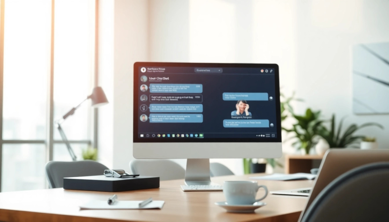 Engaging with a chatgpt bot for website in a bright office, featuring modern technology.