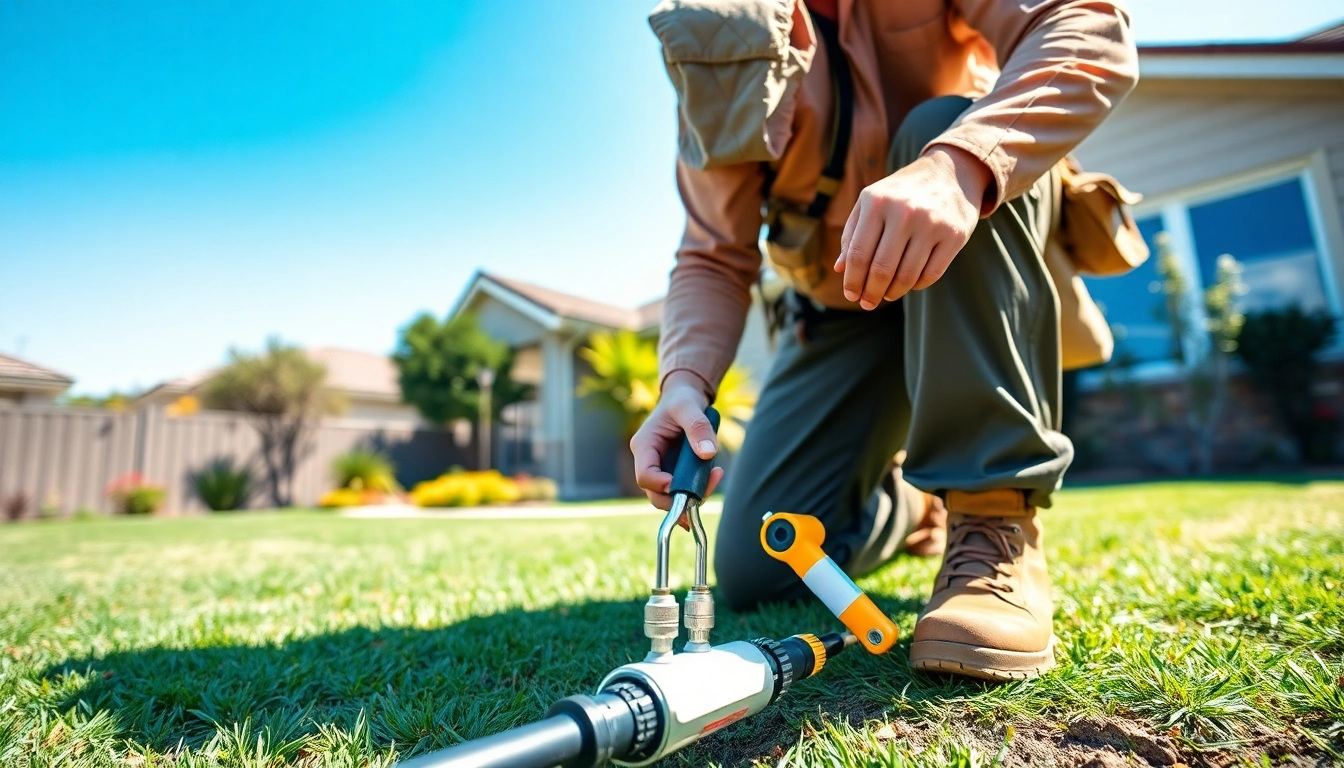 Technicians performing termite reticulation system refills in a professional pest control setting.
