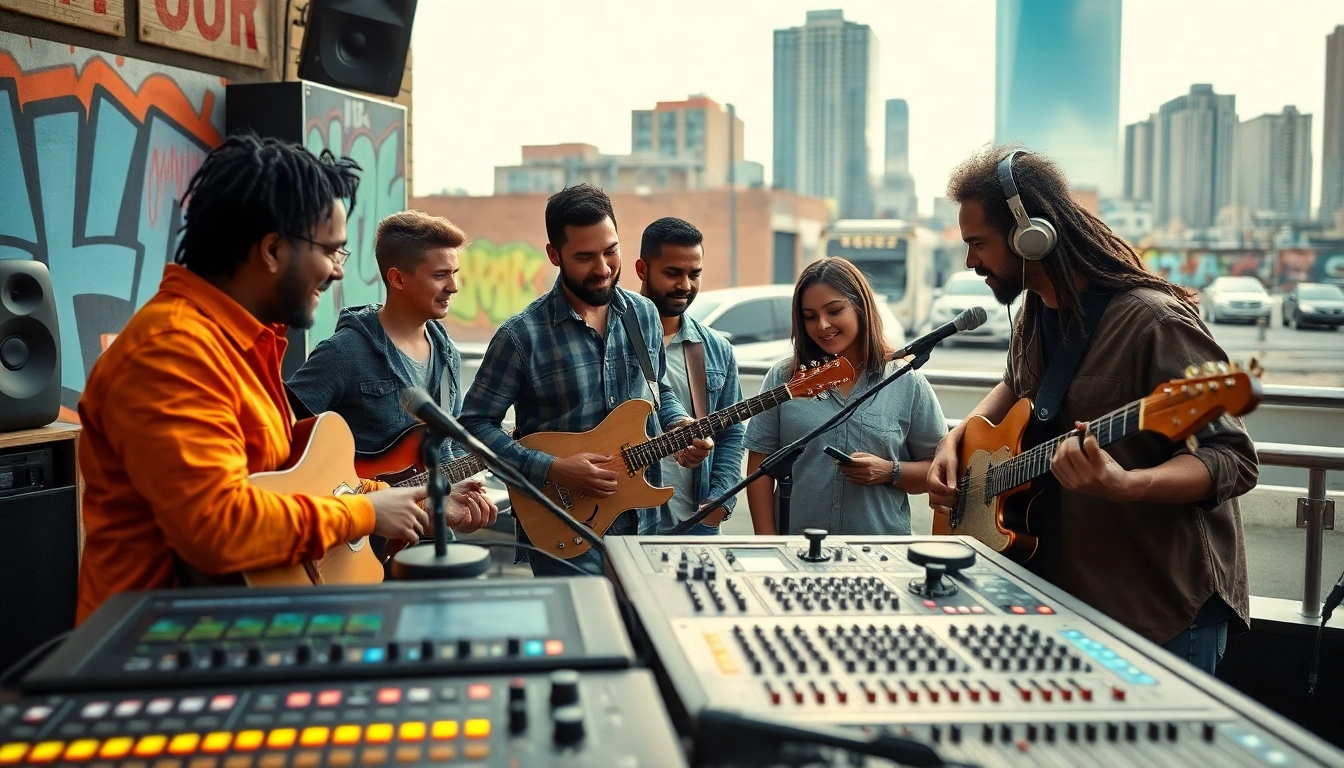 Boost your music with professional music promotion services in a vibrant urban setting.