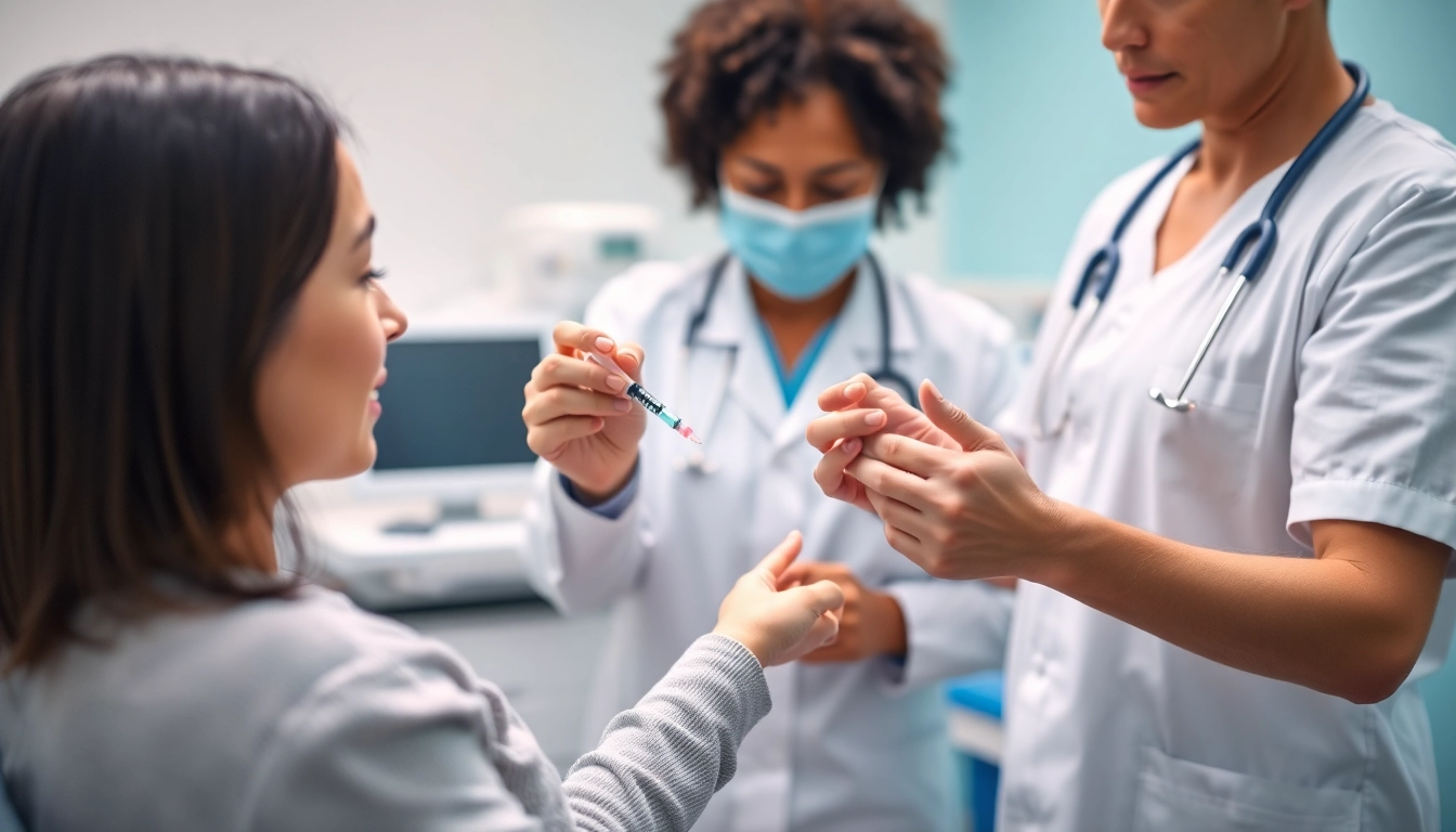 Healthcare provider administering Injectable Weight Loss treatment to a patient in a clinical environment.