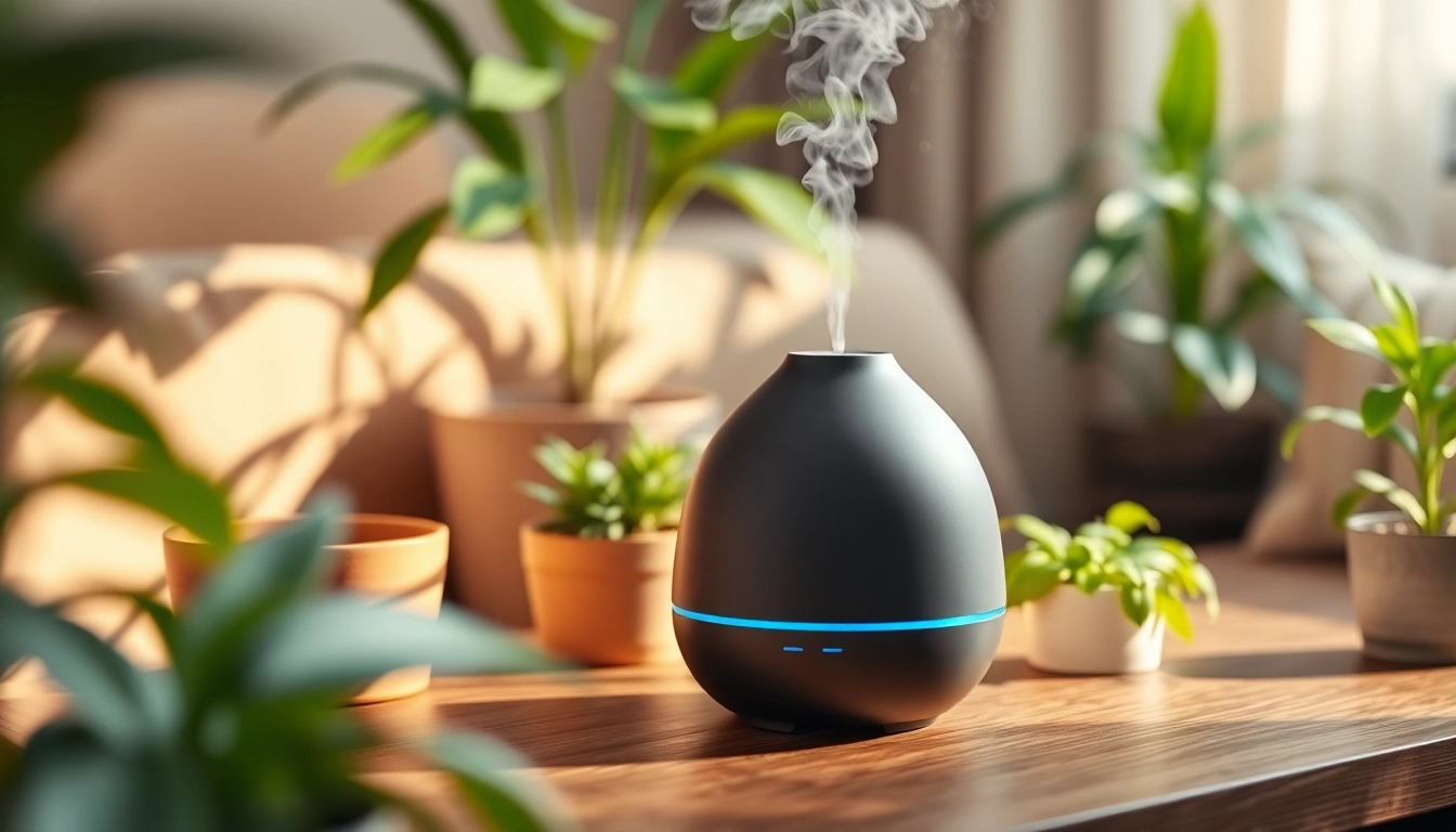 Enhance your space with the stylish USB Air Humidifier Diffuser producing a soft mist.