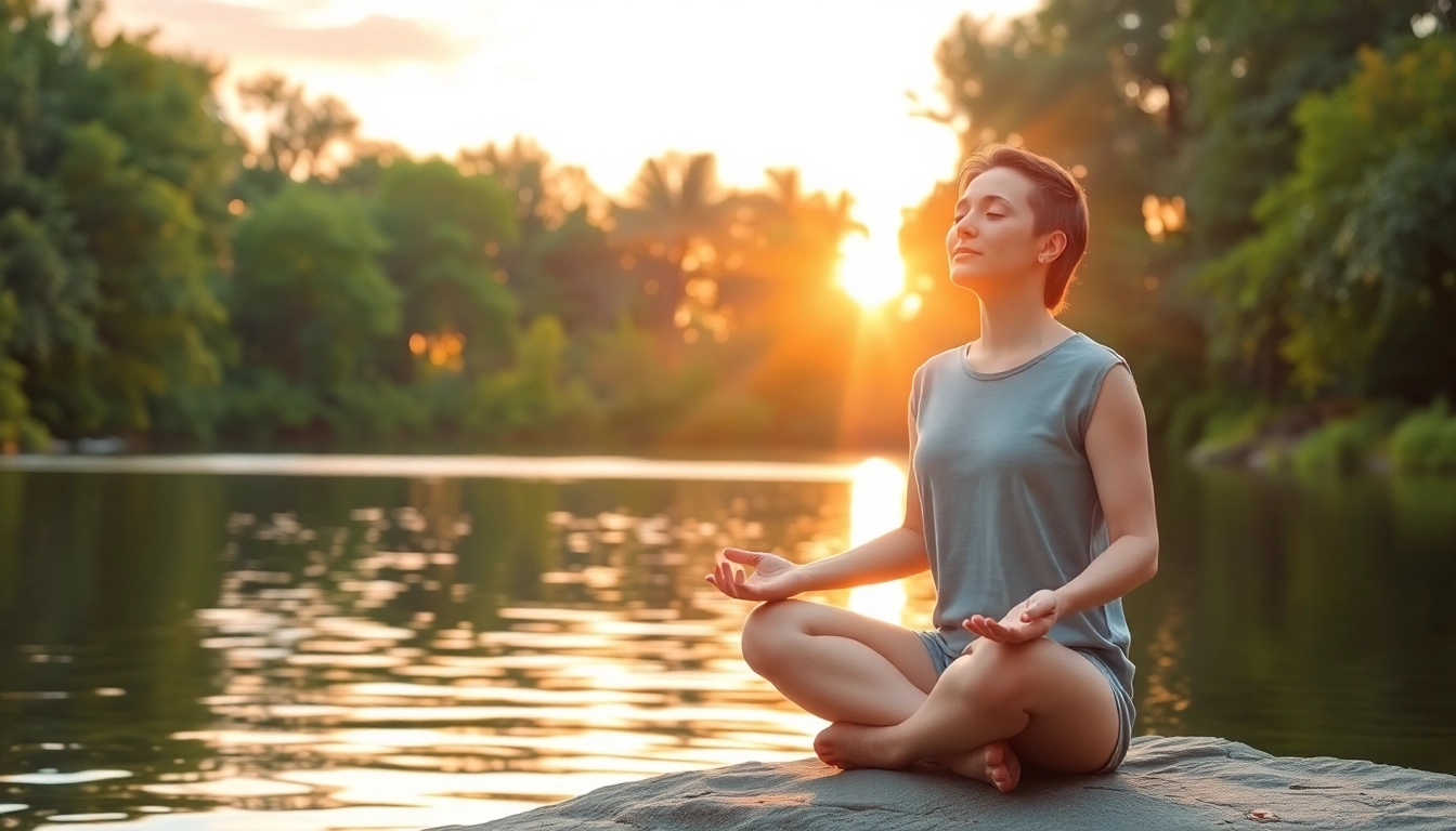 Person meditating by a lake, symbolizing calmness while dealing with anxiety.