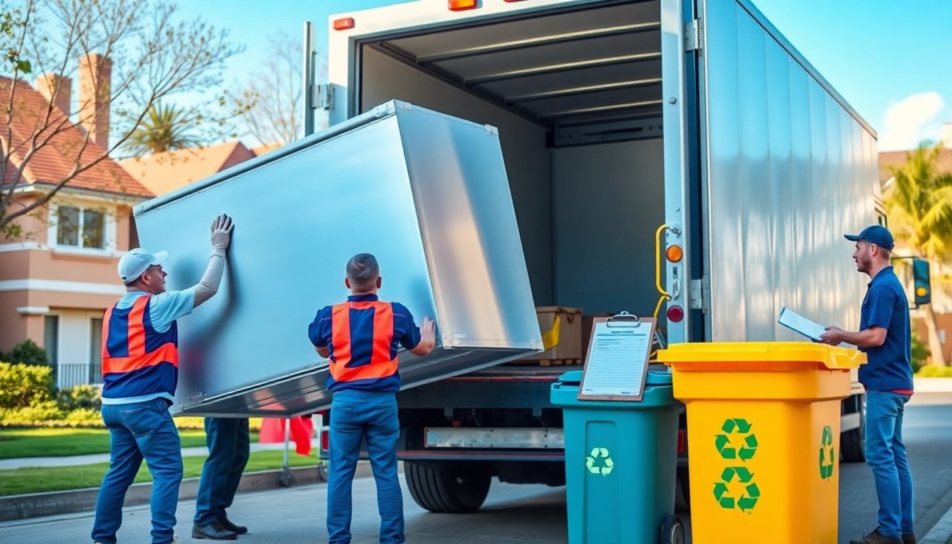 Efficient freezer collection, removal, and disposal service in action within a neighborhood.