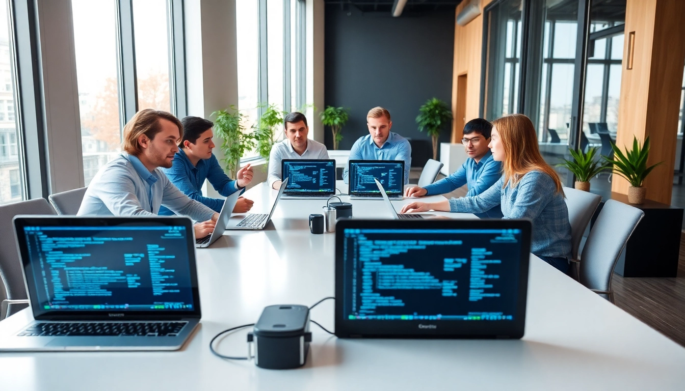 Site reliability engineering experts collaborating in a modern office environment.