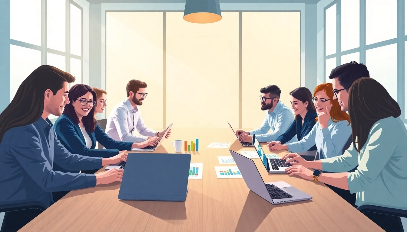 Team discussing an AI content marketing platform strategy in a modern meeting room.