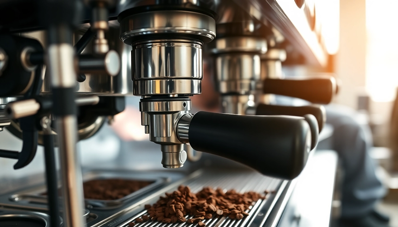 Cimbali tamiri featuring a technician diligently fixing an espresso machine in a vibrant workspace.