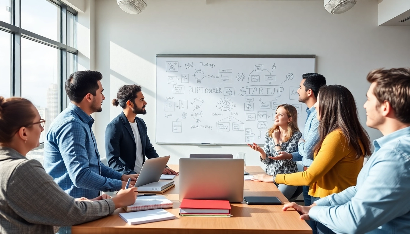 Teams strategizing to launch successful startup in a modern office setting.