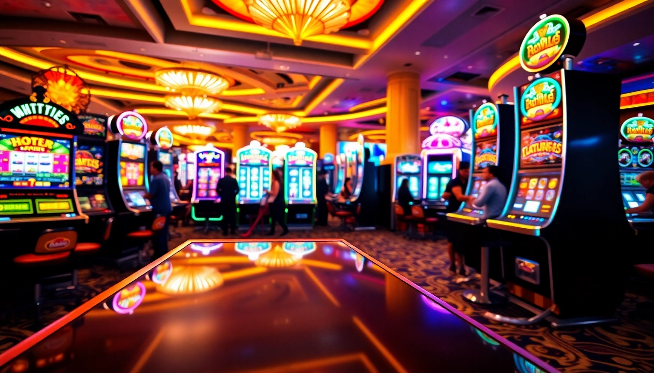 Jouez à des machines à sous demo gratuite dans un environnement de casino vibrant.