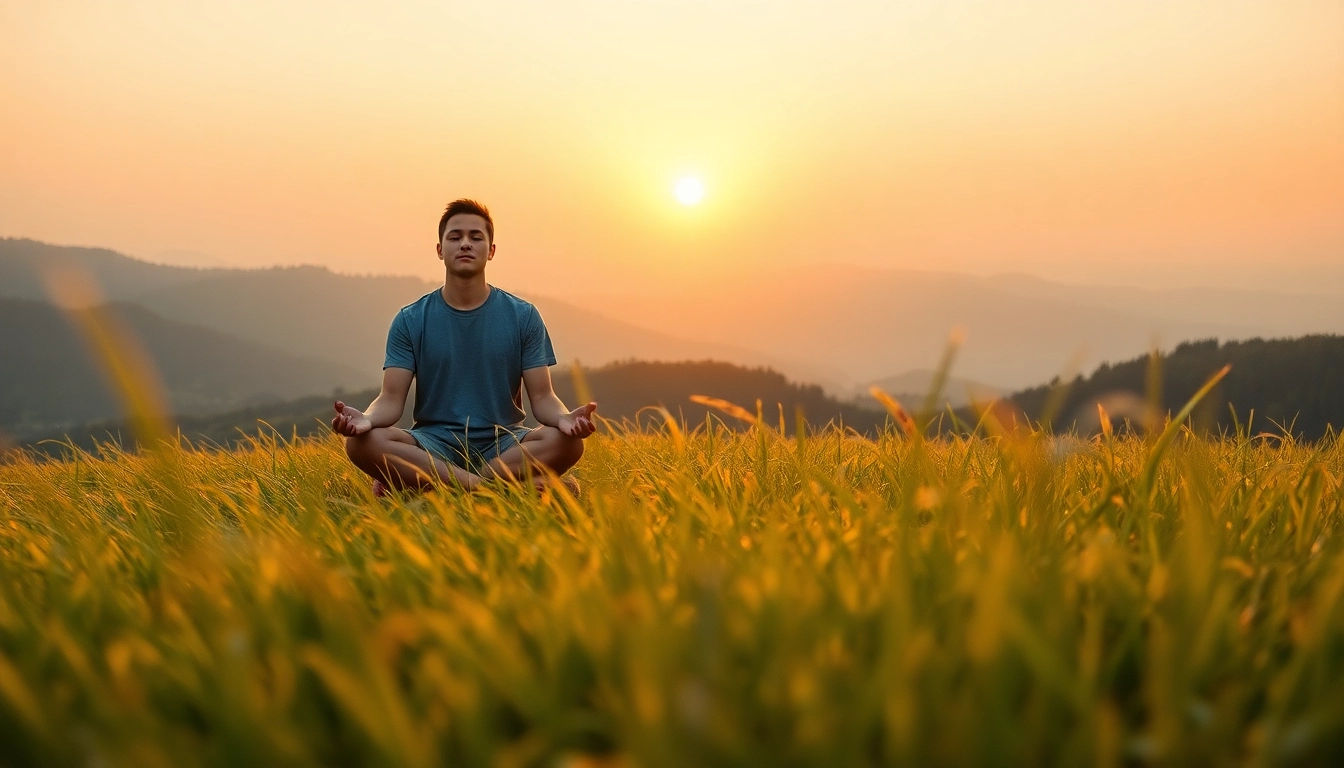 Person practicing mindfulness outdoors while dealing with stress in a tranquil setting.