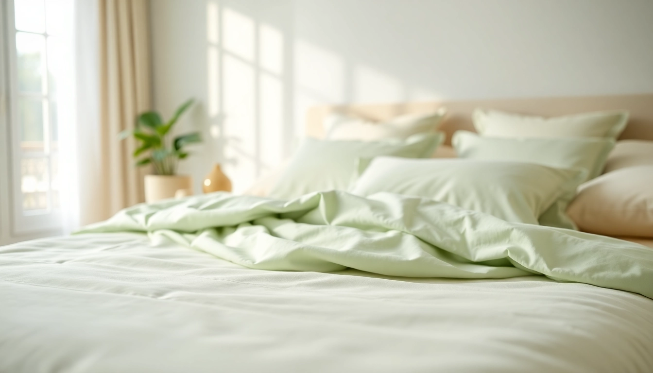 Bamboo bedding sets showcased in a tranquil bedroom, emphasizing softness and comfort.