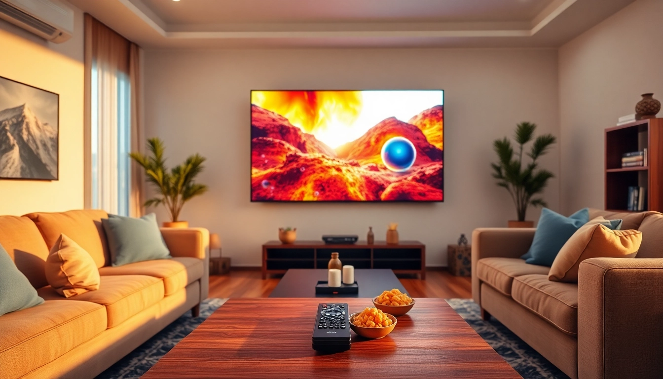 Enjoy a reliable iptv subscription in a cozy living room setting with IPTV content on the screen.