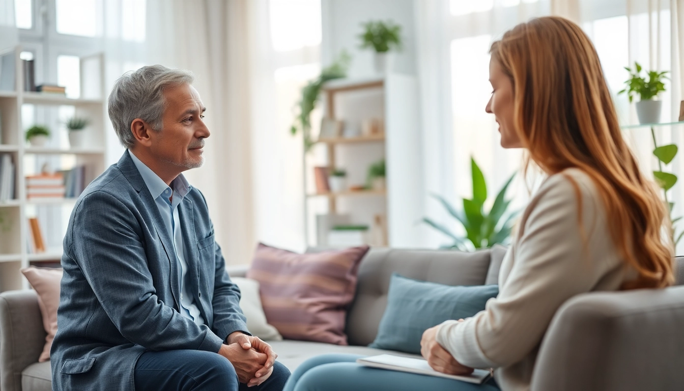 Psychologists in dubai focusing on a client in a warm, inviting therapy room.