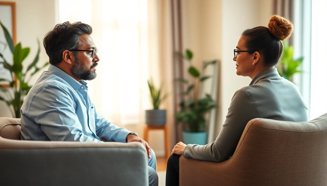 Psychologist engaging with a client in a calming office environment